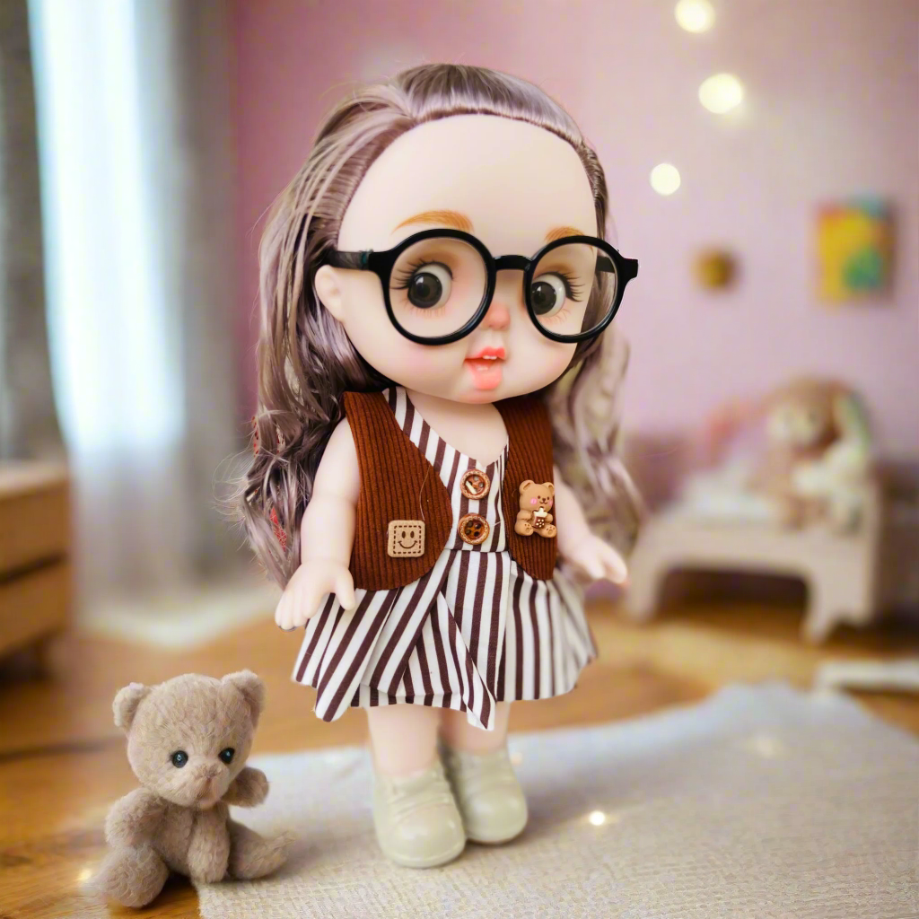 Chubby Cheeks Beauty Doll β 25cm Cute BJD with Glasses & Stylish Outfit