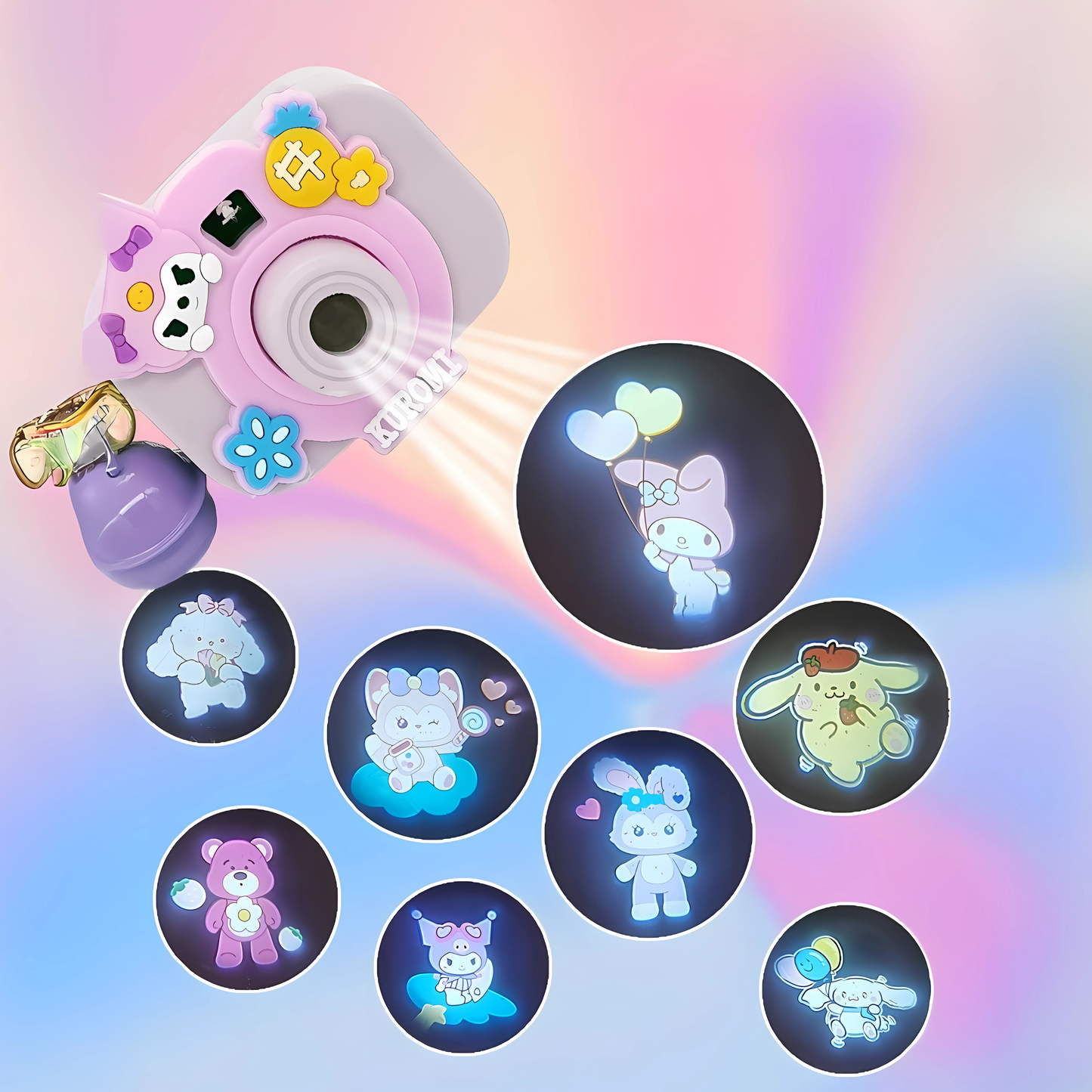 Camera Projector Keychain Featuring Luminous Cartoon Made Silicone Rubber
