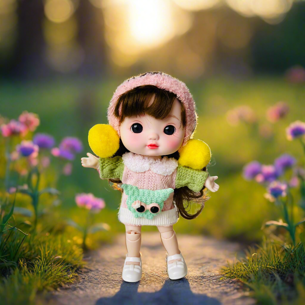 NestyFox 22cm Musical Doll with 15 Movable Joints – Realistic Eyes, Cute Winter Outfit