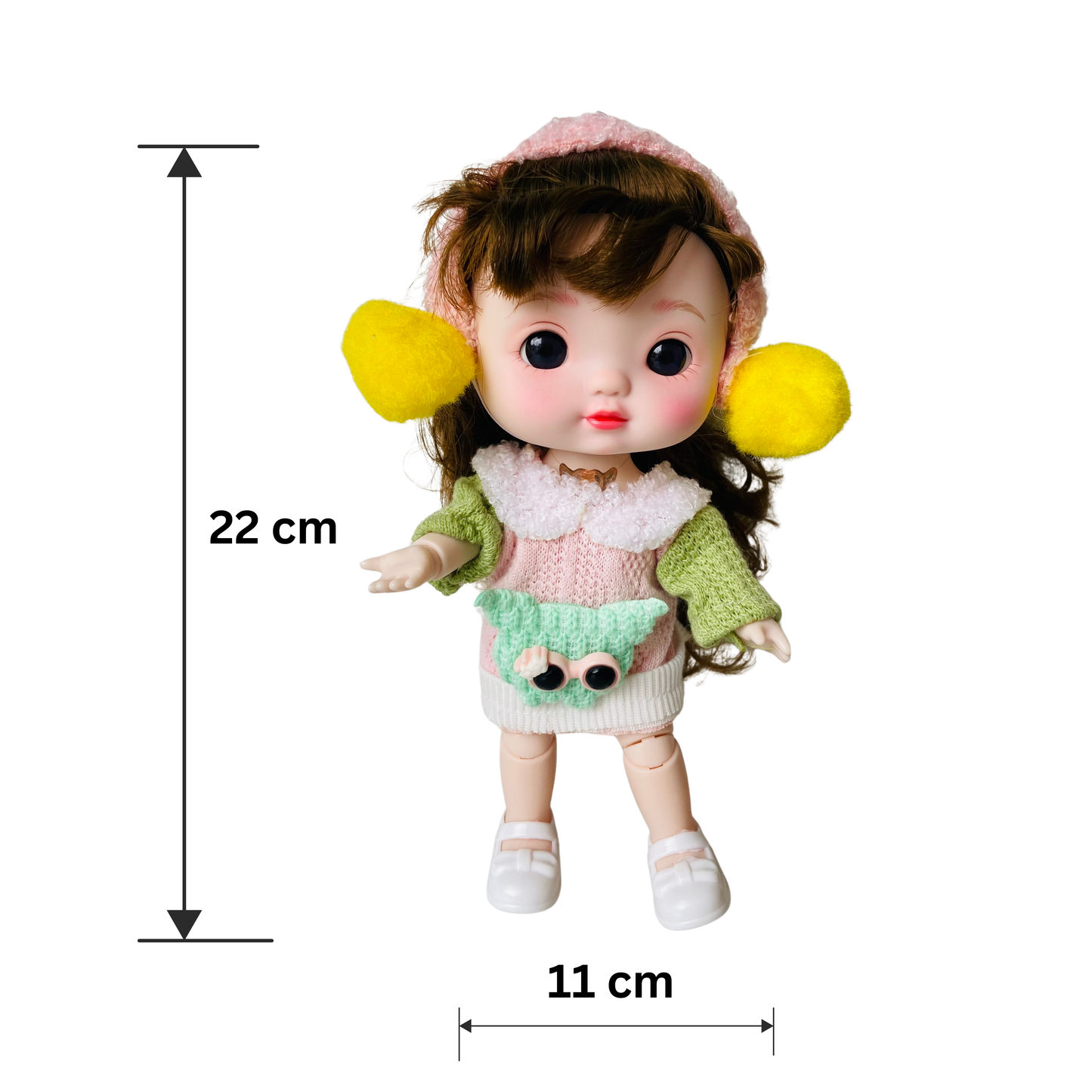 NestyFox 22cm Musical Doll with 15 Movable Joints – Realistic Eyes, Cute Winter Outfit