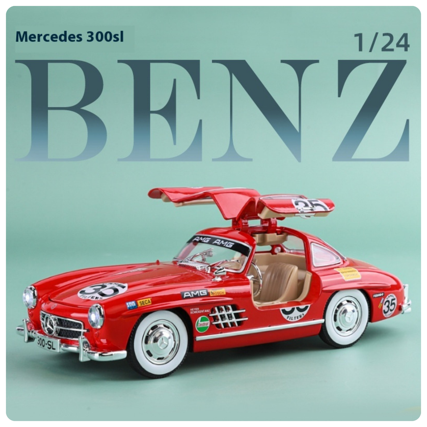 NestyFox Mercedes 300SL 1:24 Diecast Car Model – Sound, Lights & Openable Doors