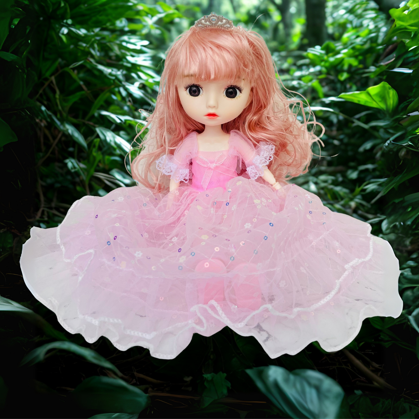 NestyFox Princess Fashion Doll for Girls β 31 cm Doll in Sparkling Pink Gown with Long Hair and Elegant Details
