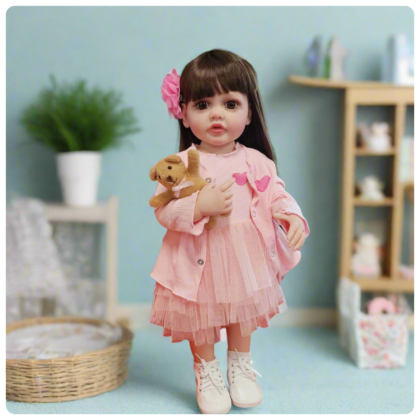 NestyFox Realistic Silicone Baby Doll – Lifelike Reborn Doll with Dress & Accessories