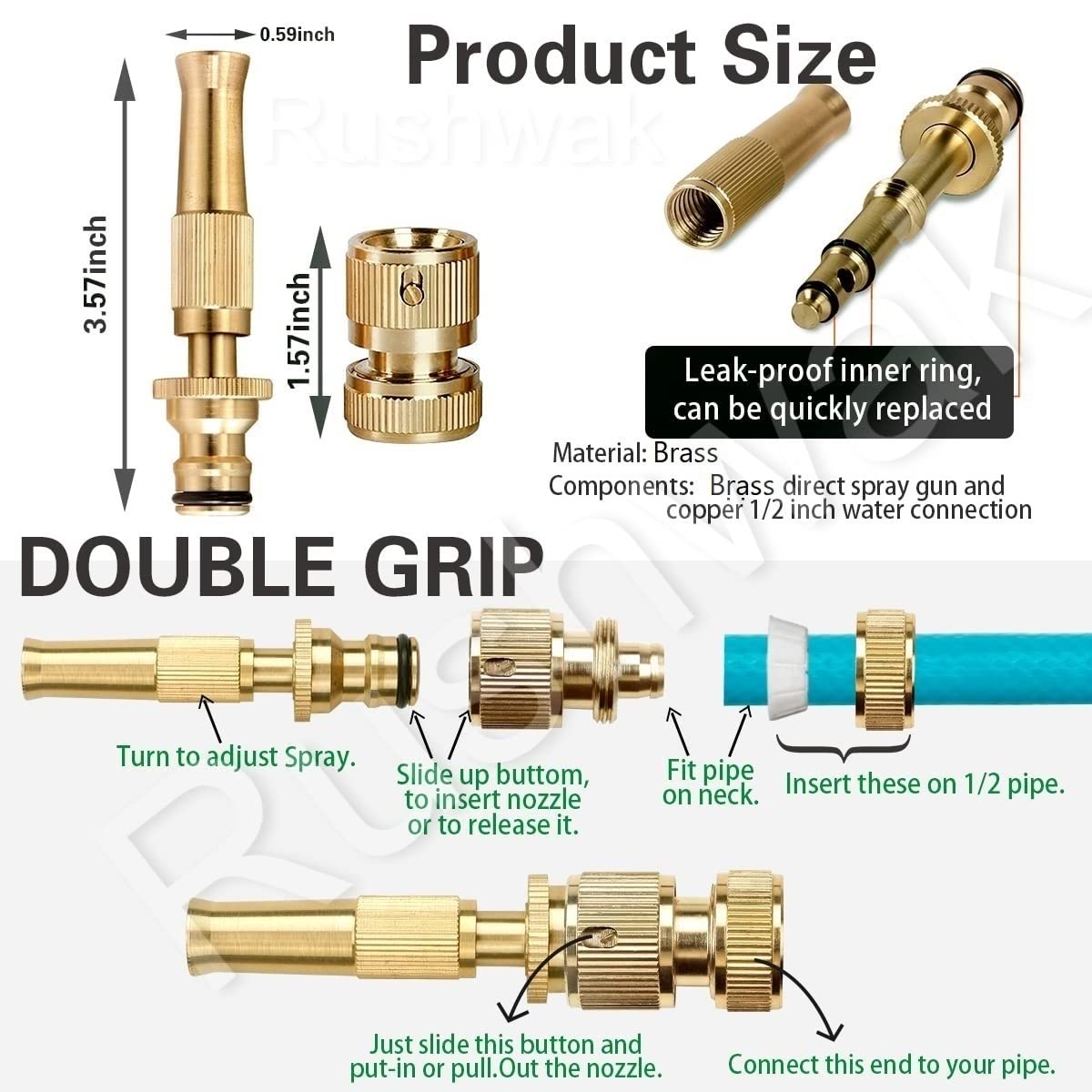 Solid Brass 2-in-1 Water Spray Nozzle