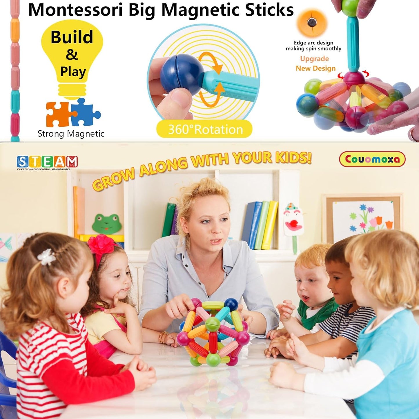 Magnetic Building Sticks Blocks For Kids - 25 Pieces