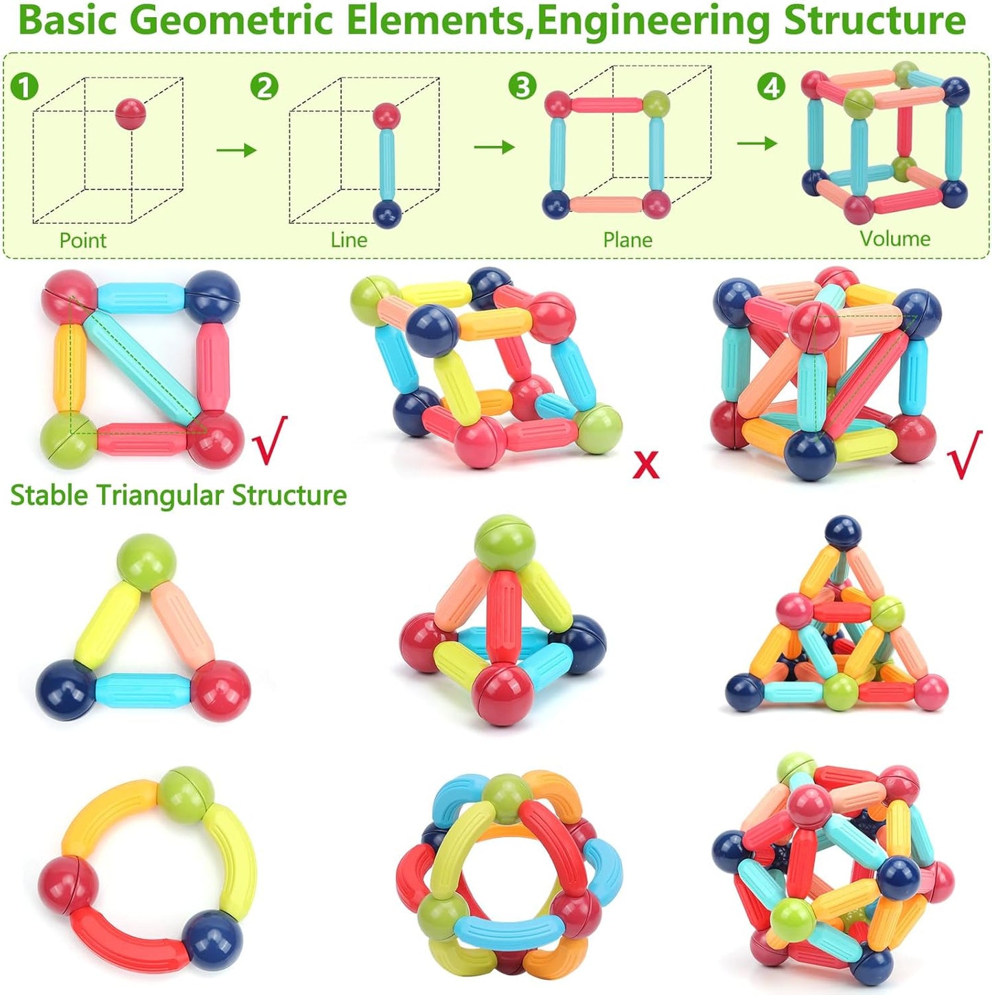 Magnetic Building Sticks Blocks For Kids - 25 Pieces