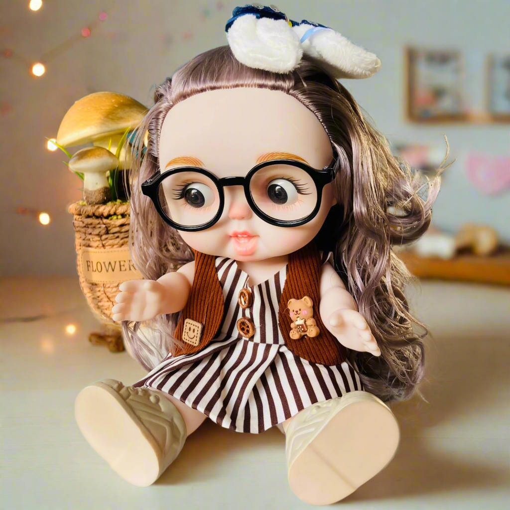 Chubby Cheeks Beauty Doll β 25cm Cute BJD with Glasses & Stylish Outfit
