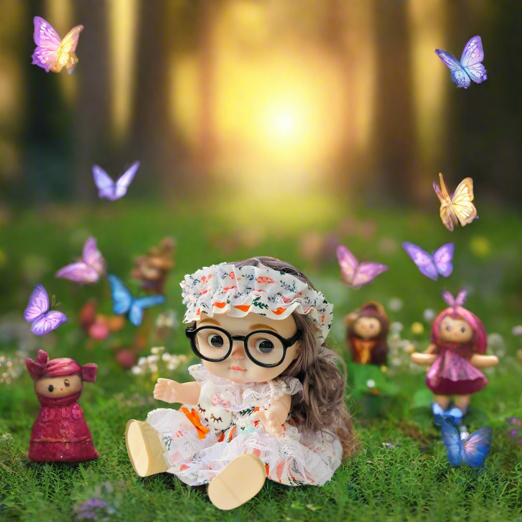 NestyFox Realistic Baby Doll with Glasses & Long Hair – 26cm Cute Toy Doll for Girls
