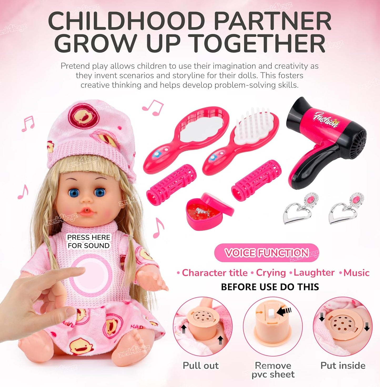 Beauty Play Set | Portable Pretend Makeup Kit with Realistic Doll Accessories for Girls - 9 Pieces
