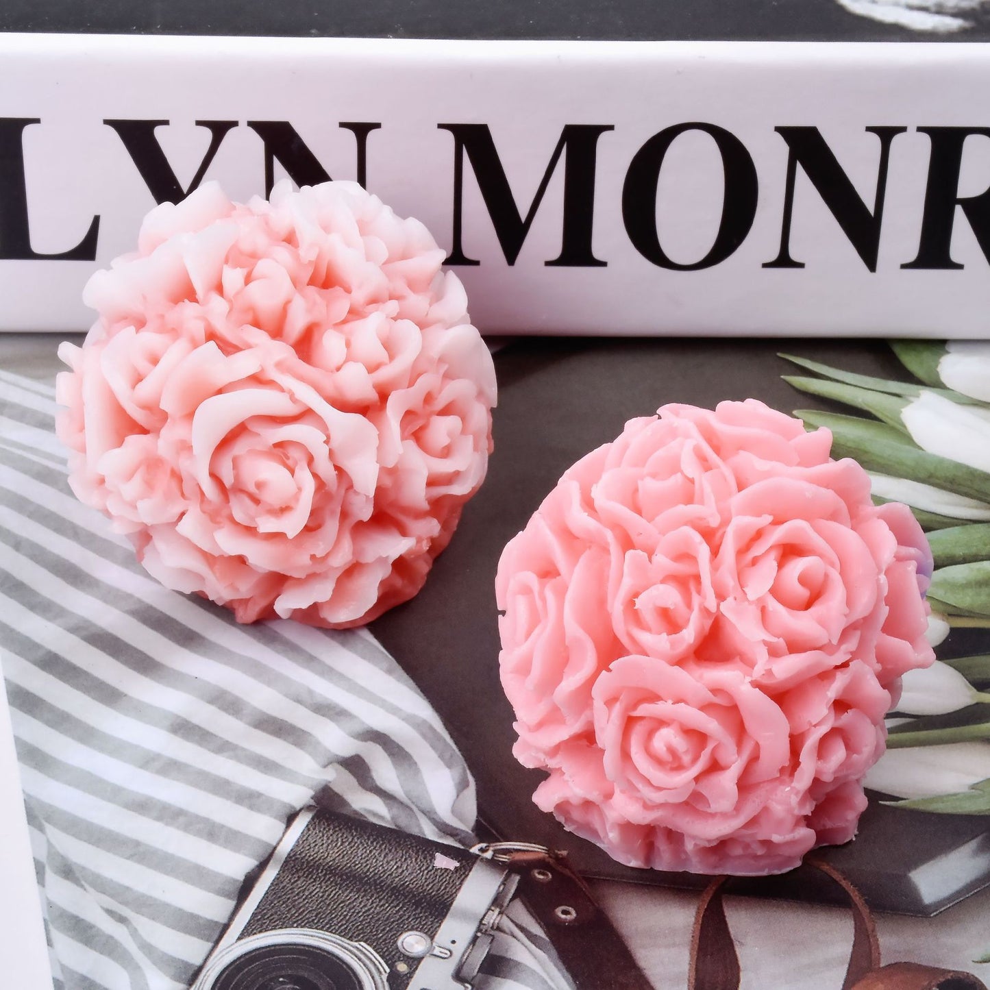 3D Rose Flower Ball Candles – Pack of 12 for Home Décor and Diwali Celebrations
