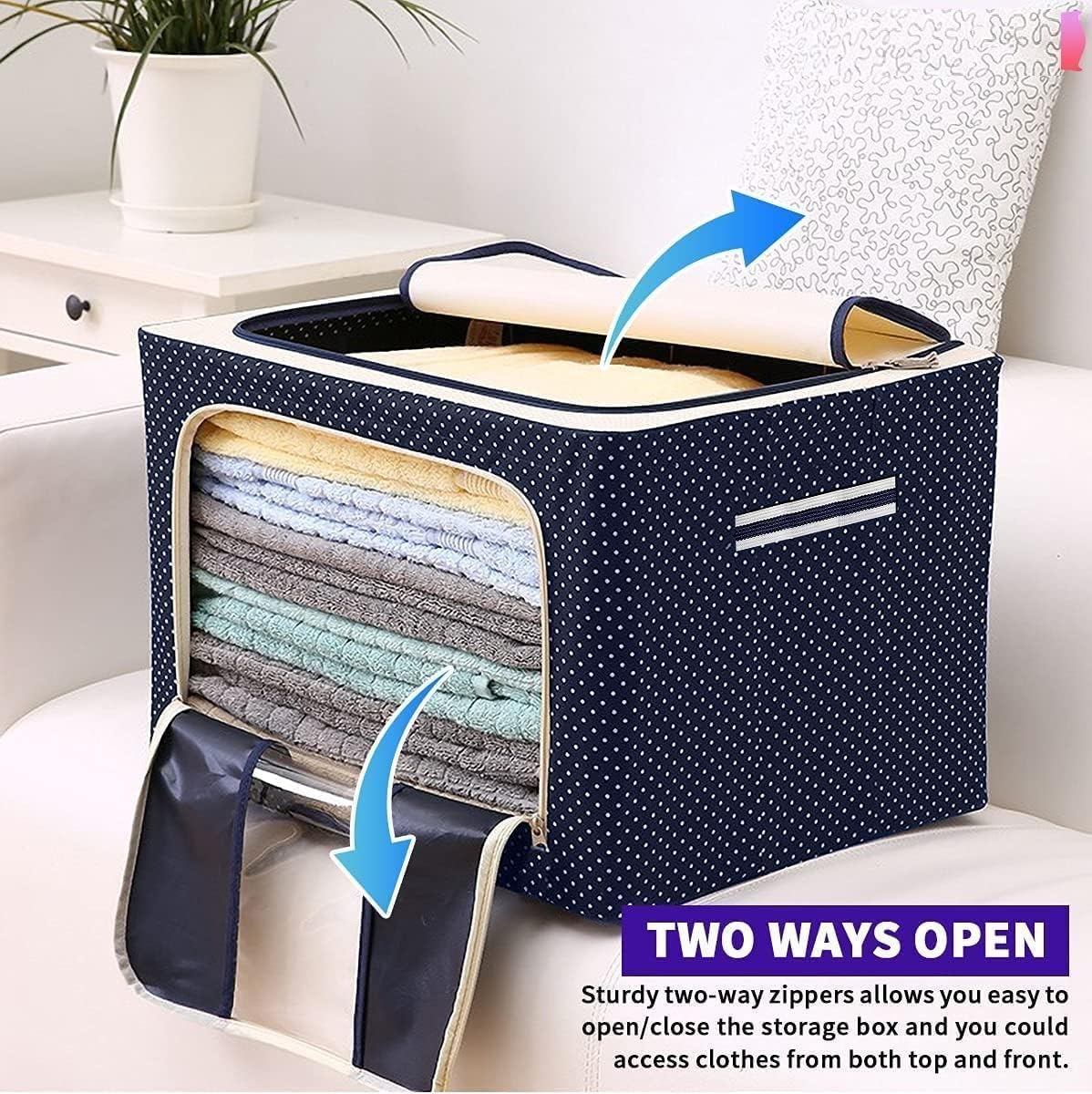 Clothes Storage Box - 66 Ltr - Pack of 1, Blue Polka