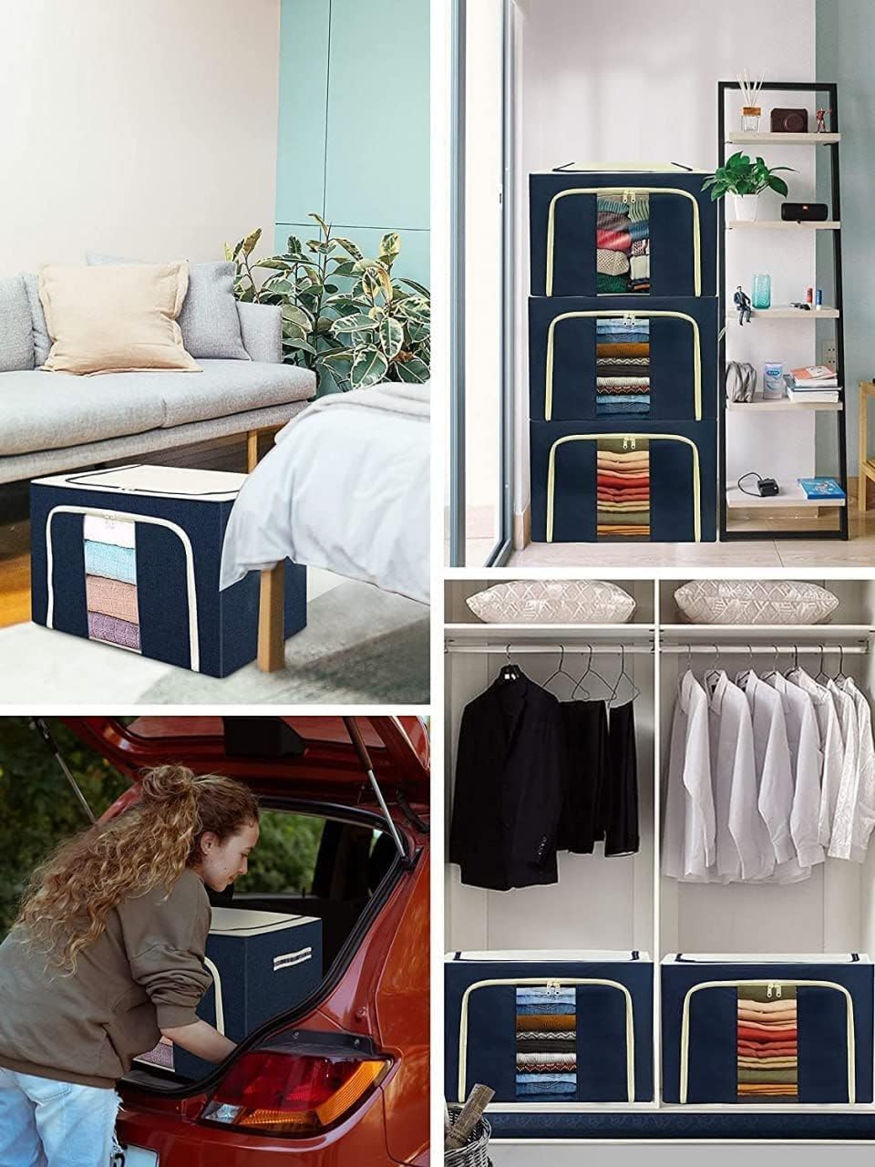 Clothes Storage Box - 66 Ltr - Pack of 1, Blue Polka