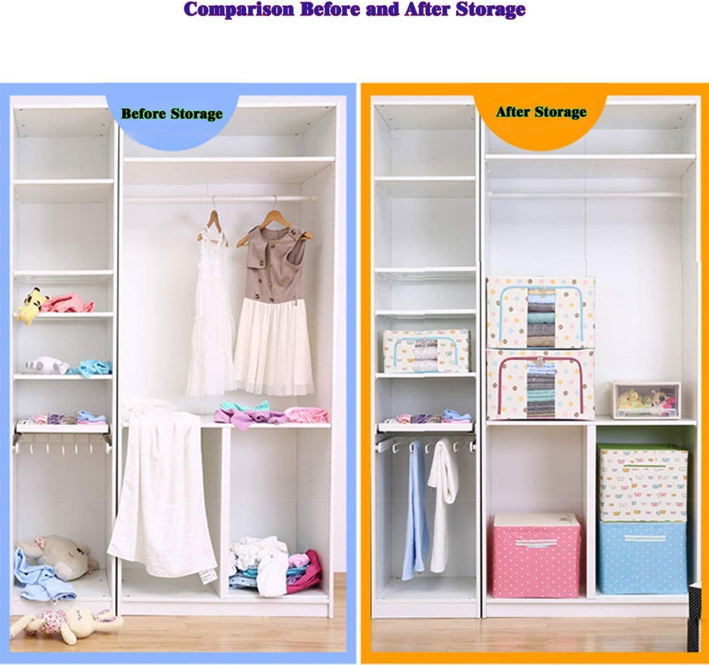 Clothes Storage Box - 66 Ltr - Pack of 1, Blue Polka