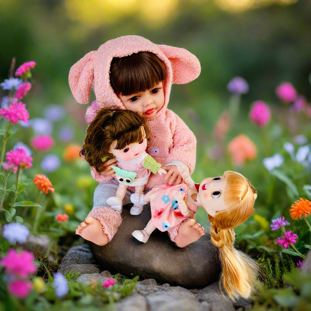 NestyFox KiKi (55 cm) & CoCo (26 cm) Silicone Doll for Girls with Accessories