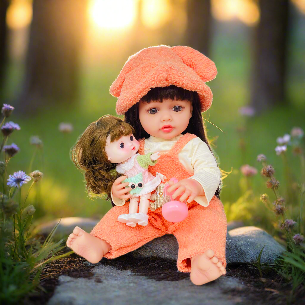 NestyFox KiKi (55 cm) & CoCo (26 cm) Silicone Doll for Girls with Accessories