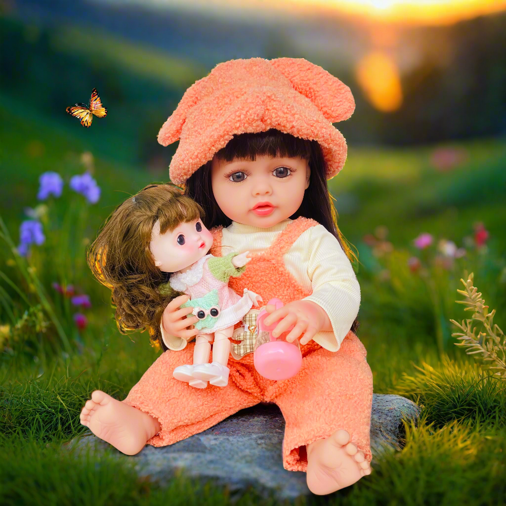 NestyFox KiKi (55 cm) & CoCo (26 cm) Silicone Doll for Girls with Accessories