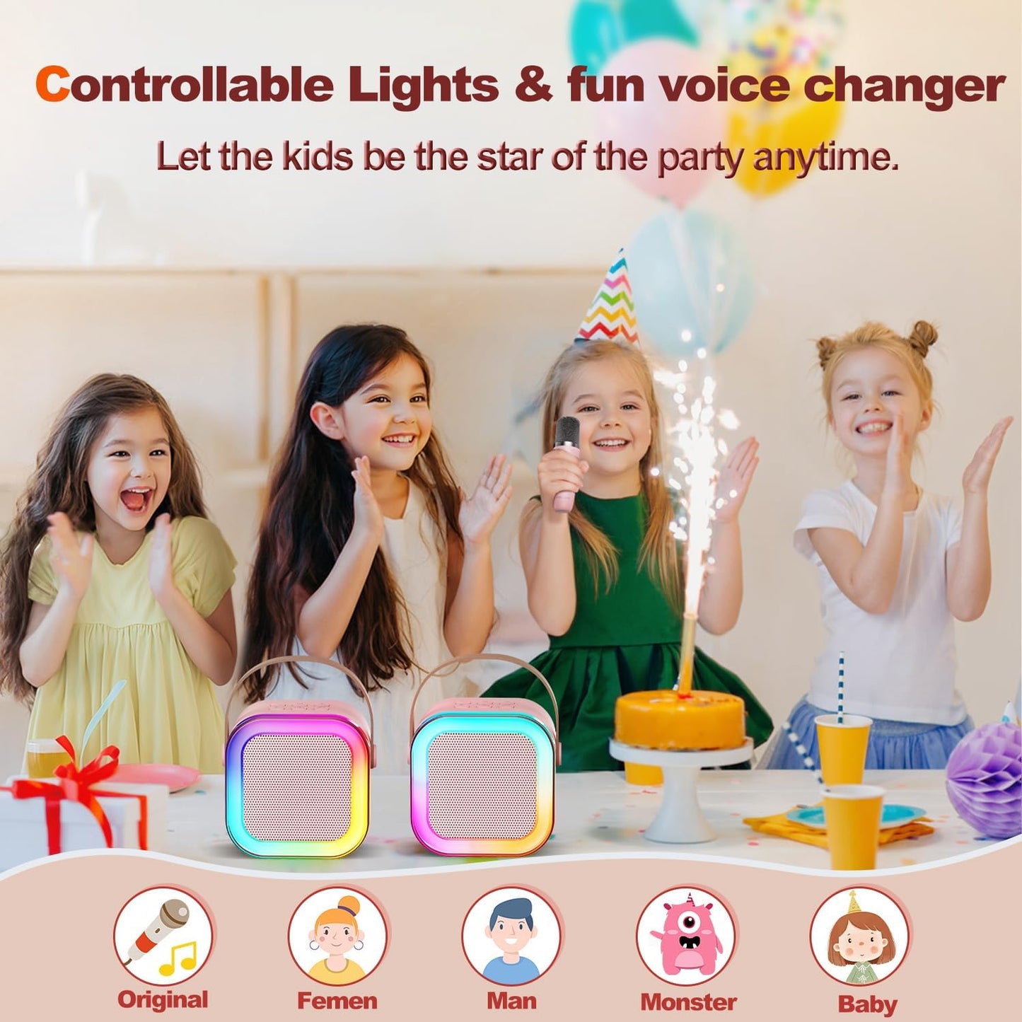 Karaoke Speaker with Wireless Mic and LED Lights | Free Pen-Shaped Pencil Set
