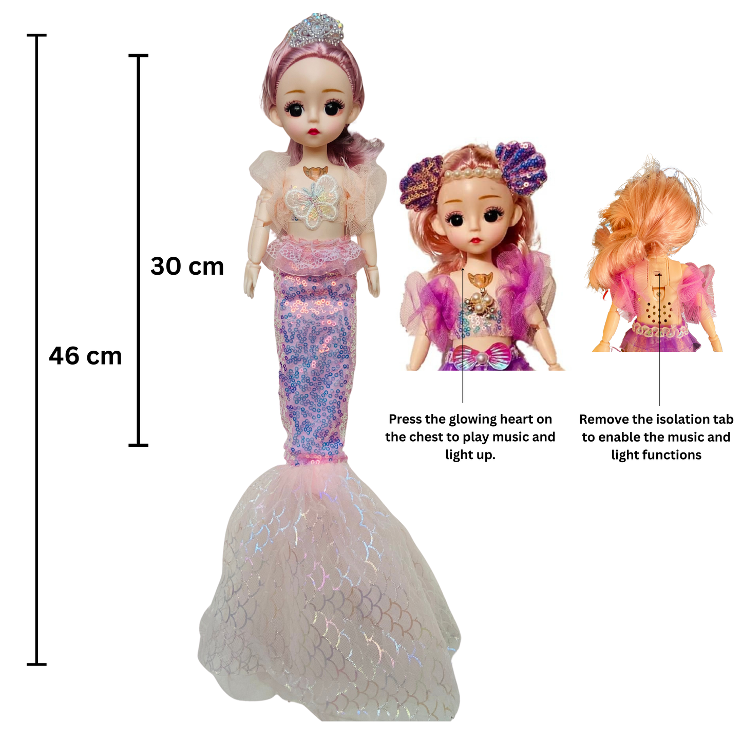 NestyFox Musical Light-Up Mermaid Doll for Girls β 46 cm Sparkling Tail Doll with Glowing Chest, Music & Light Functions Ask ChatGPT