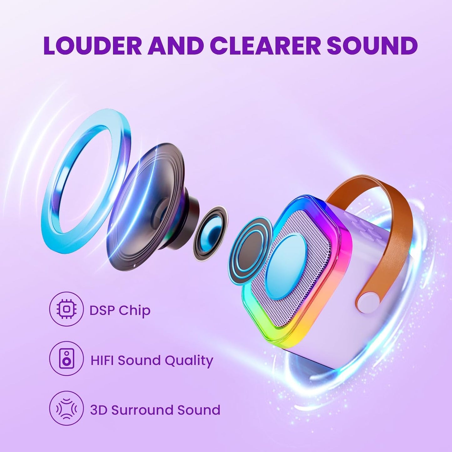 Karaoke Speaker with Wireless Mic and LED Lights | Free Pen-Shaped Pencil Set