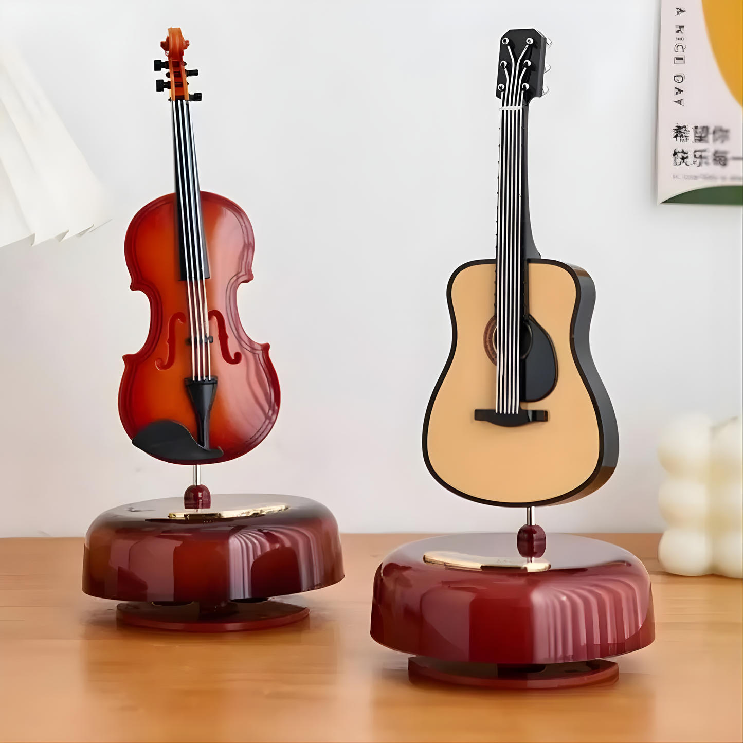 NestyFox Music Box with Rotating Guitar, Violin & Saxophone | Miniature Musical Instrument Decor