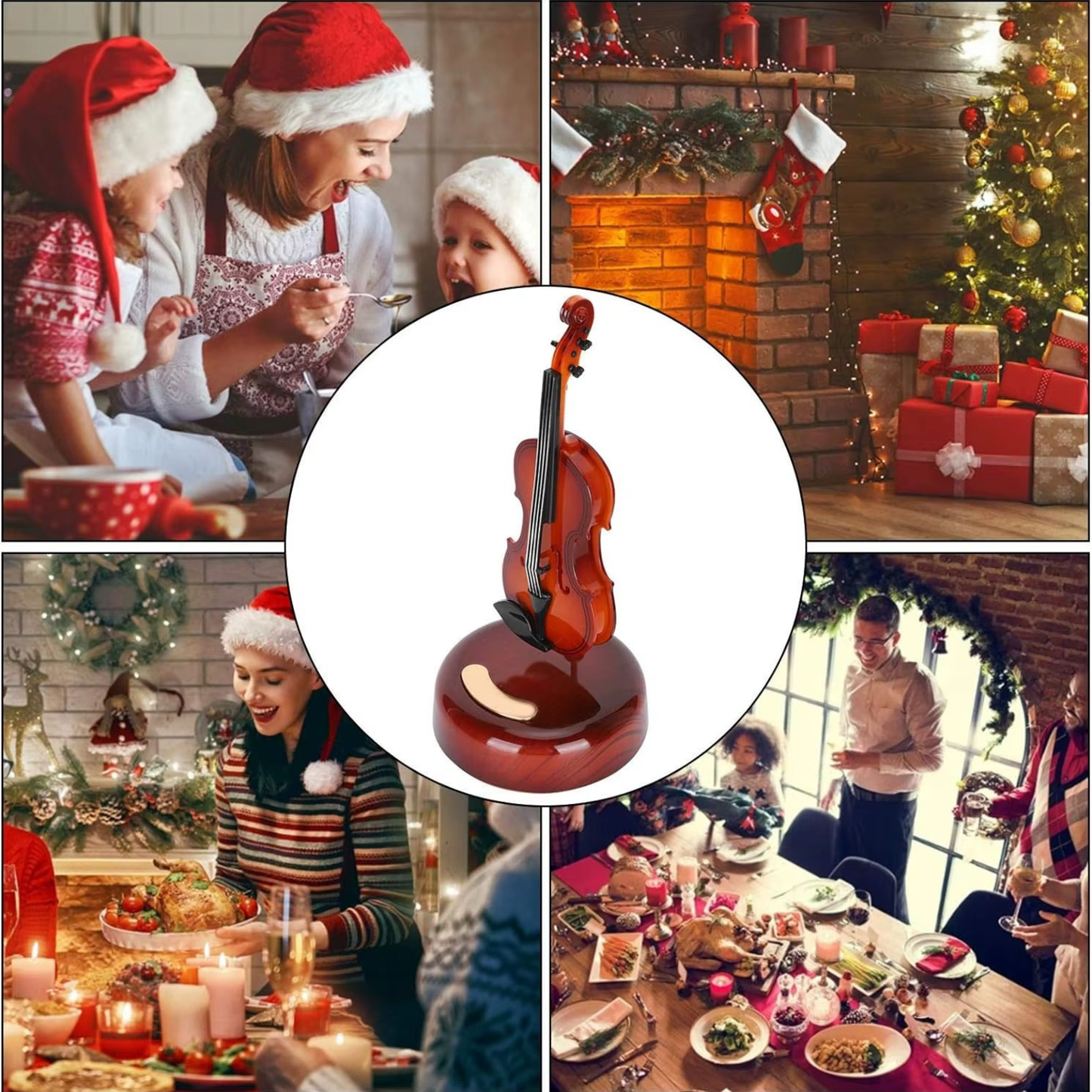 NestyFox Music Box with Rotating Guitar, Violin & Saxophone | Miniature Musical Instrument Decor