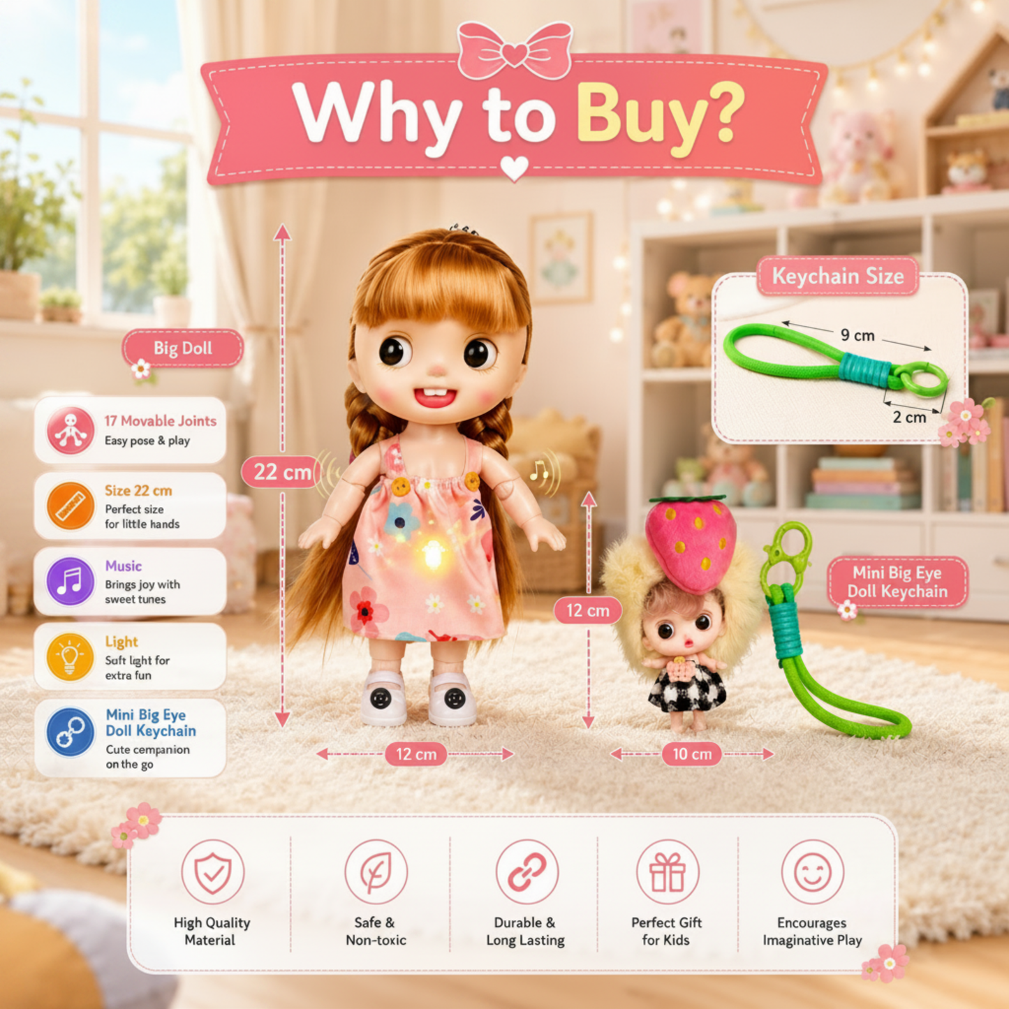 CoCo & CoCo Mini – Big Eye Doll Gift Set | NestyFox | Music, Light & 17 Joints