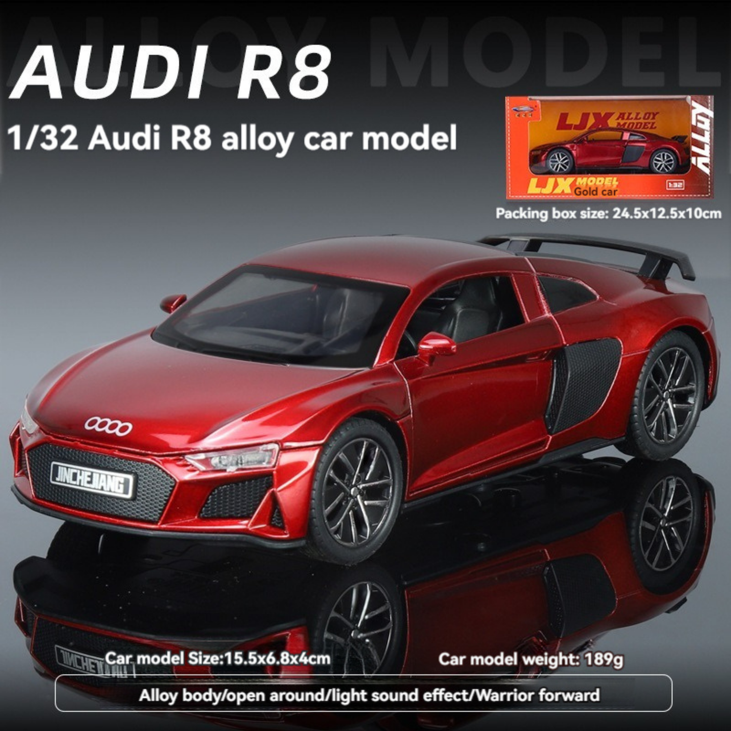 NestyFox Diecast 1:32 Alloy Audi R8 β Sound & Light Pullback Car