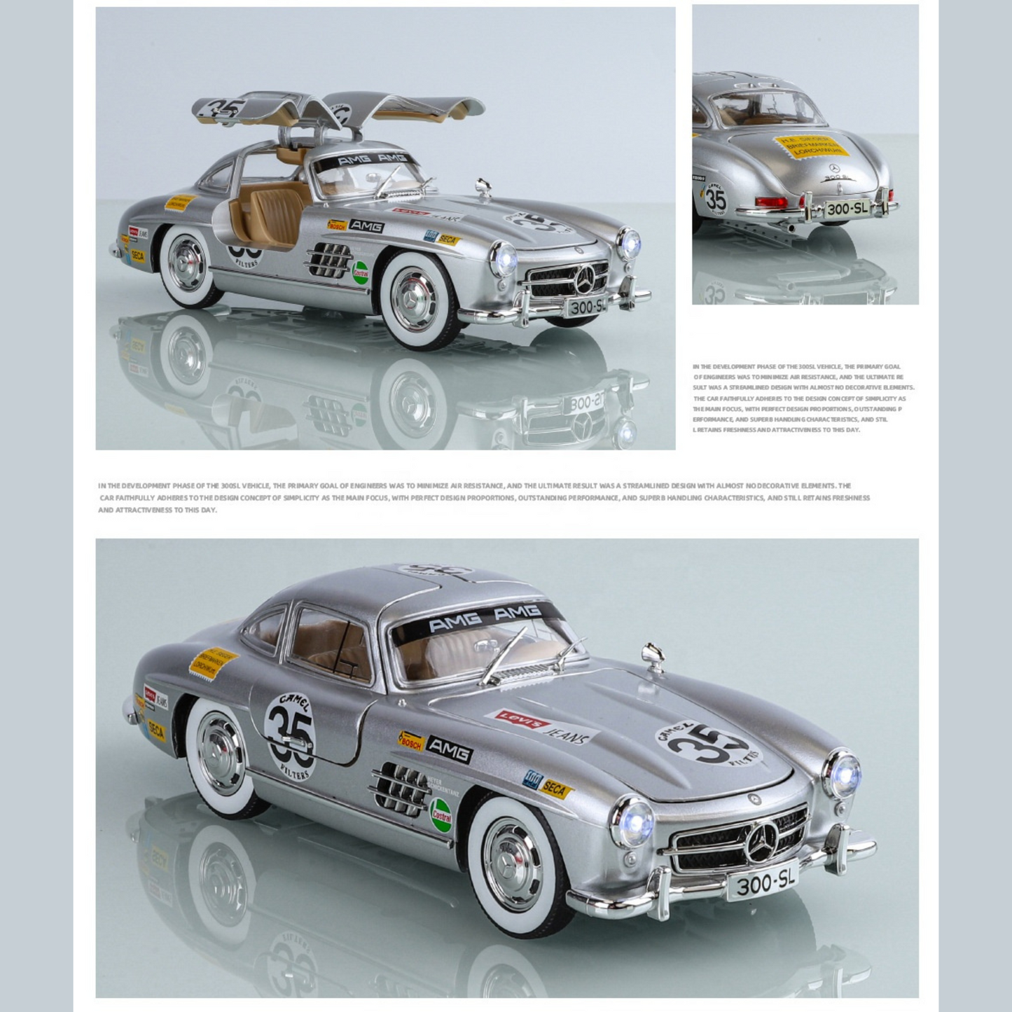 NestyFox Mercedes 300SL 1:24 Diecast Car Model – Sound, Lights & Openable Doors