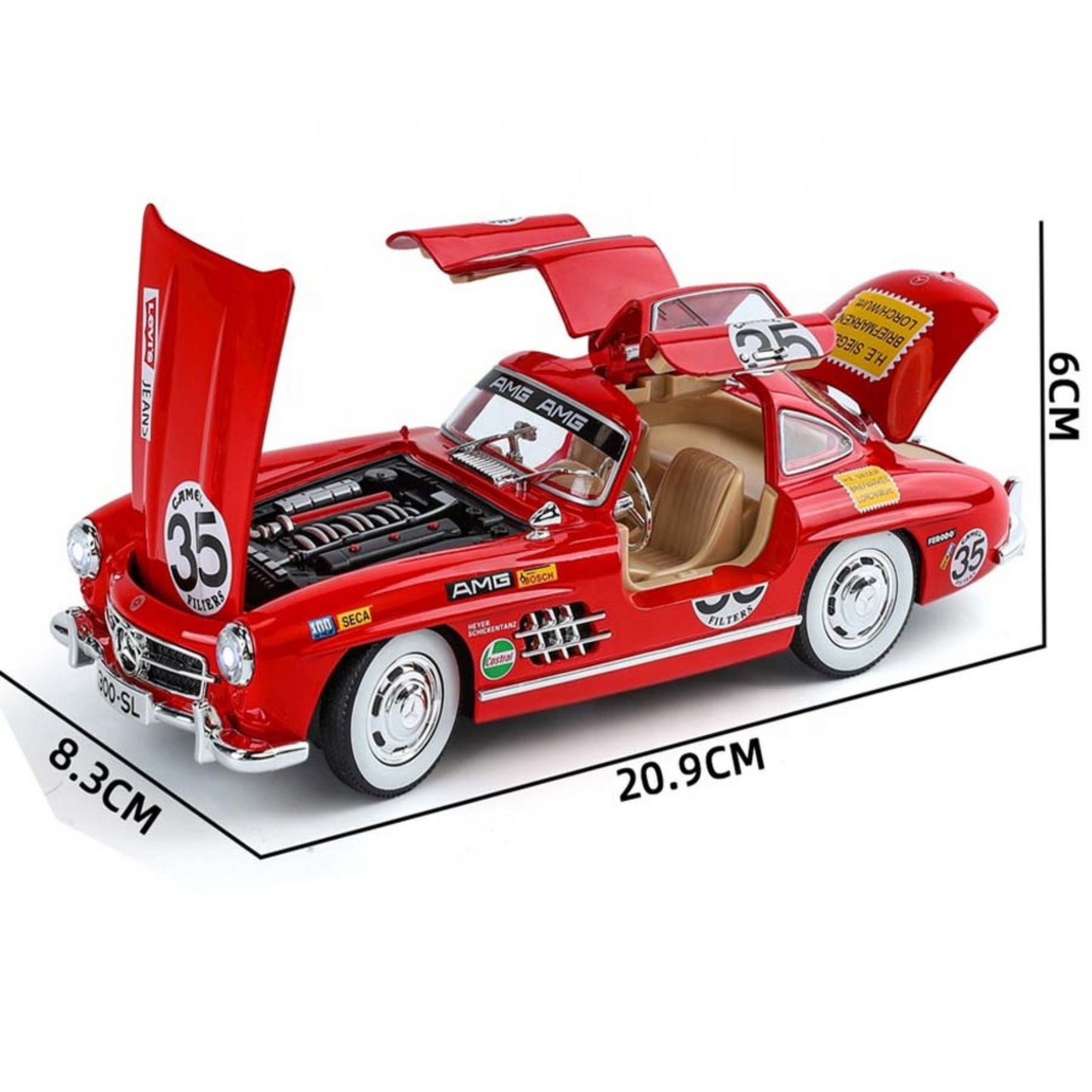 NestyFox Mercedes 300SL 1:24 Diecast Car Model – Sound, Lights & Openable Doors