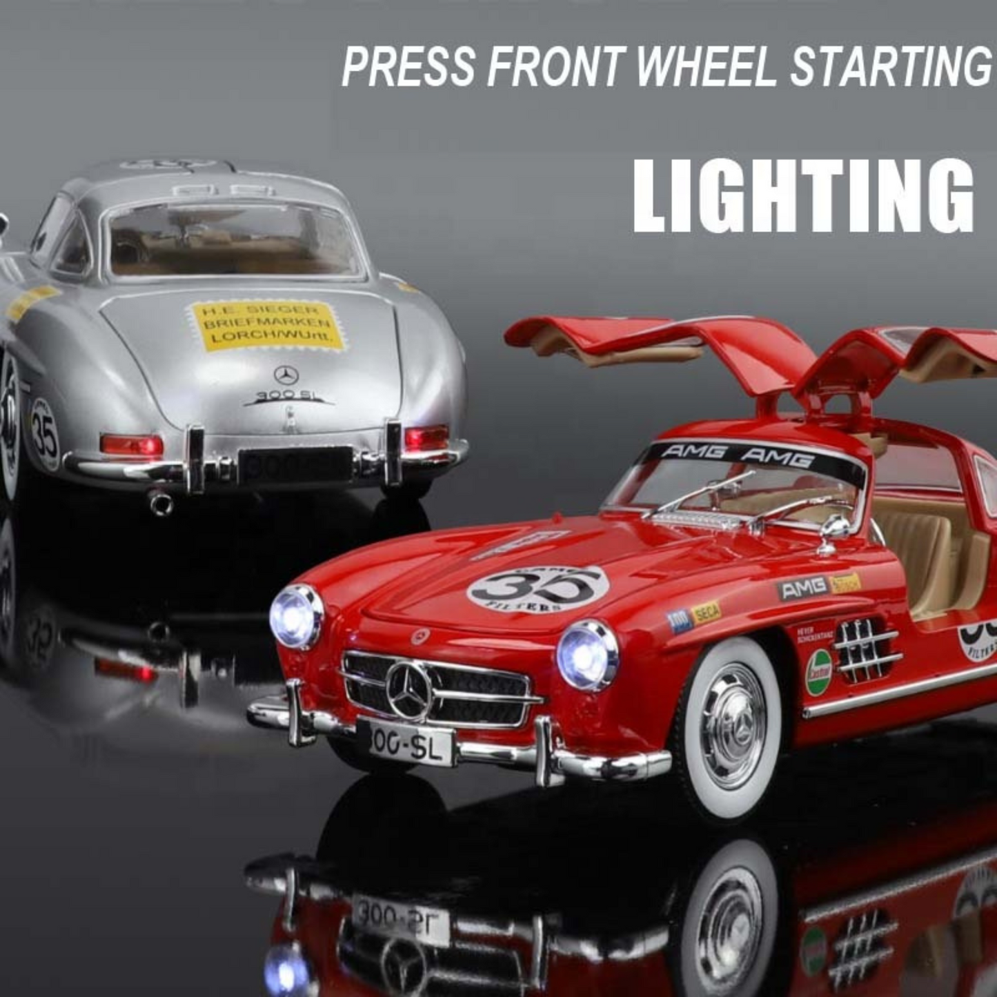 NestyFox Mercedes 300SL 1:24 Diecast Car Model – Sound, Lights & Openable Doors