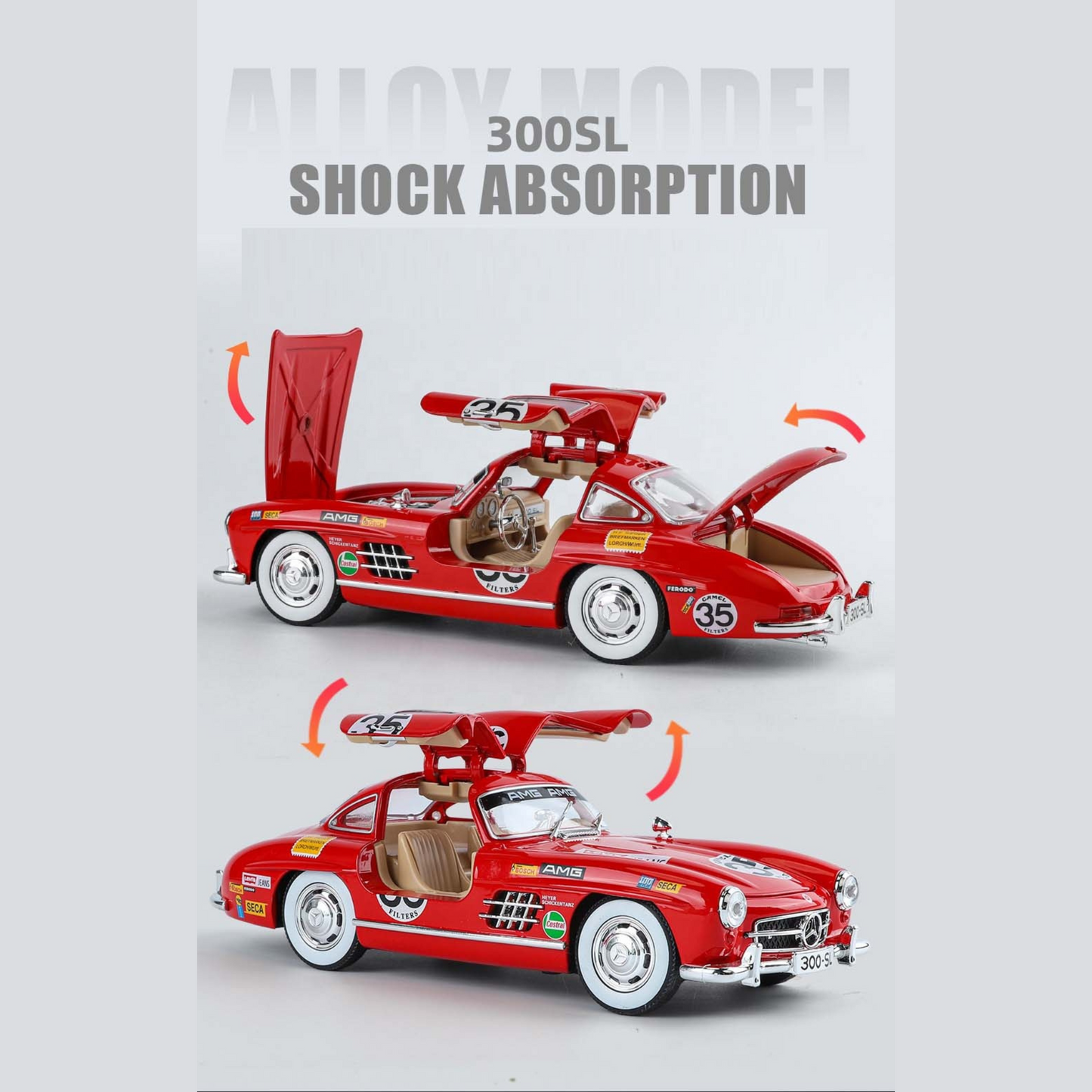NestyFox Mercedes 300SL 1:24 Diecast Car Model – Sound, Lights & Openable Doors
