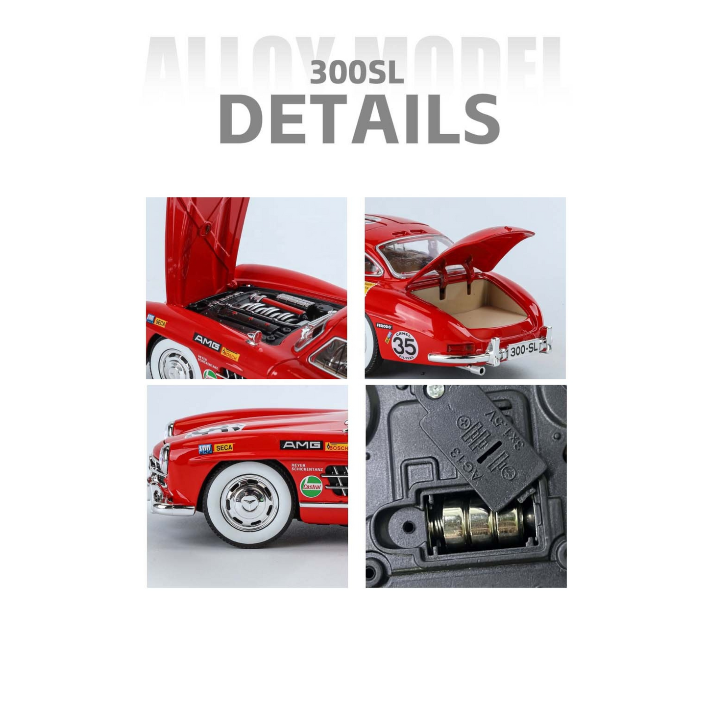 NestyFox Mercedes 300SL 1:24 Diecast Car Model – Sound, Lights & Openable Doors