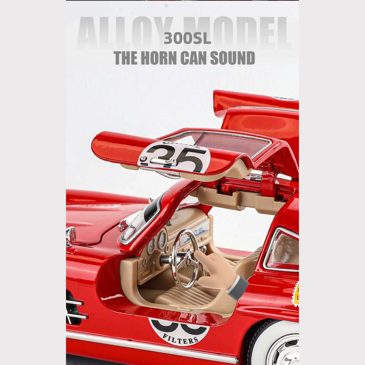 NestyFox Mercedes 300SL 1:24 Diecast Car Model – Sound, Lights & Openable Doors