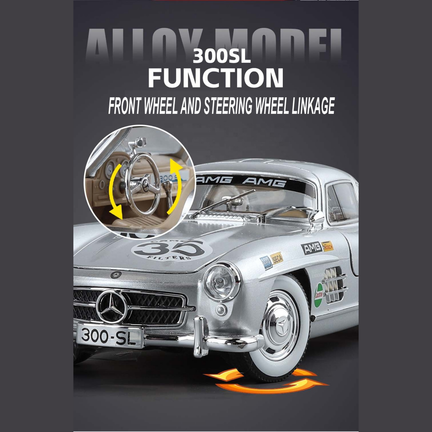 NestyFox Mercedes 300SL 1:24 Diecast Car Model – Sound, Lights & Openable Doors