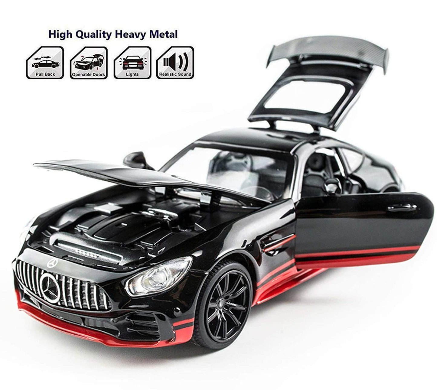 NestyFox Mercedes-Benz AMG GTR Die-Cast Model Car, 1:32 Scale, Pull-Back Action with Lights and Sound