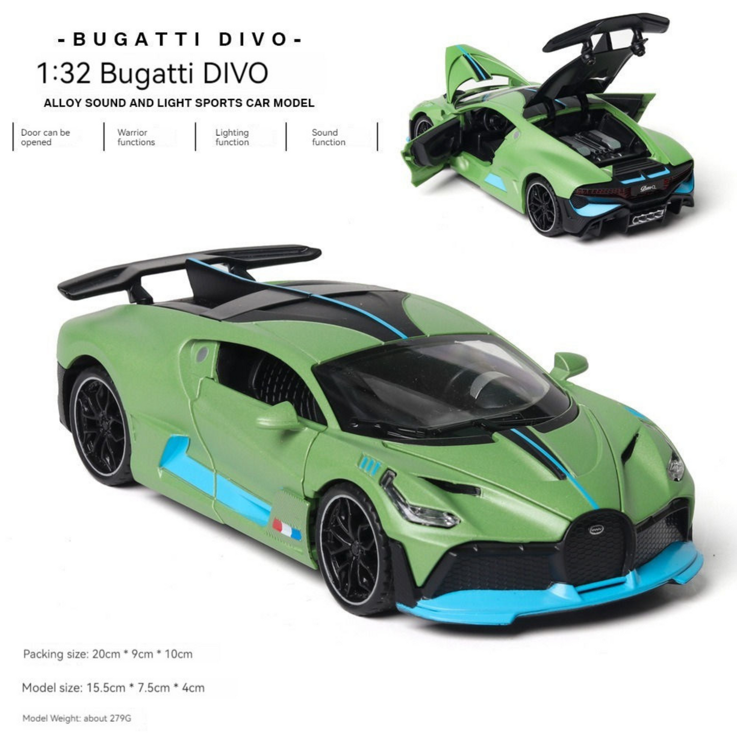 NestyFox 1:32 Bugatti Divo Alloy Car Model – Sound, Lights & Pull-Back Action
