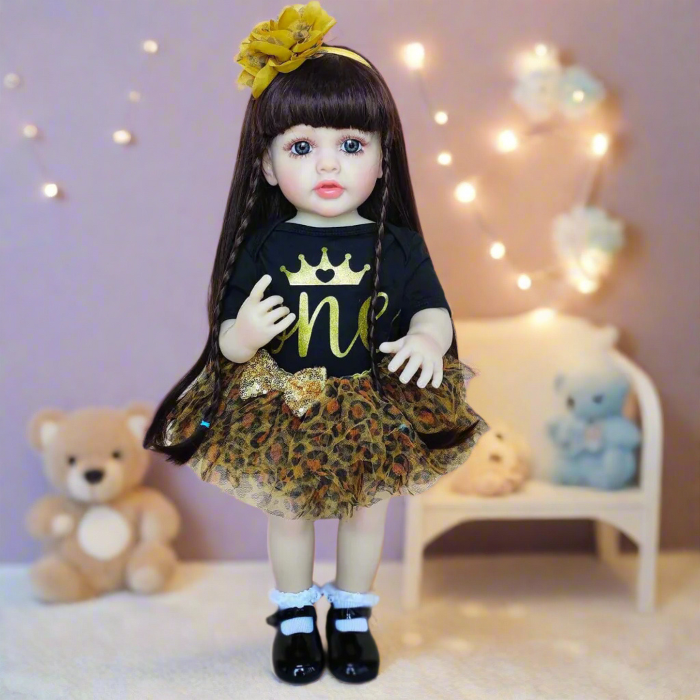 NestyFox Realistic Silicone Baby Doll – Lifelike Reborn Doll with Dress & Accessories