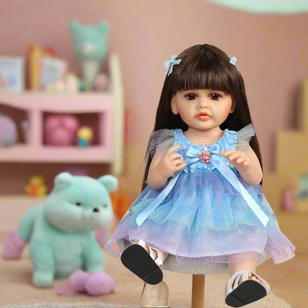 NestyFox 55 cm Realistic Silicone Baby Doll – Lifelike Reborn Doll with Dress & Accessories