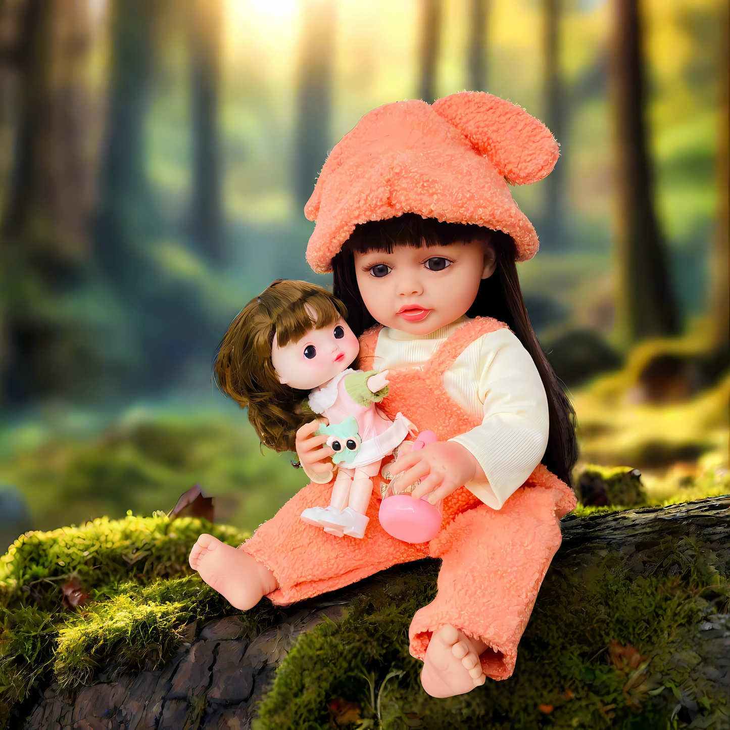 NestyFox KiKi (55 cm) & CoCo (26 cm) Silicone Doll for Girls with Accessories