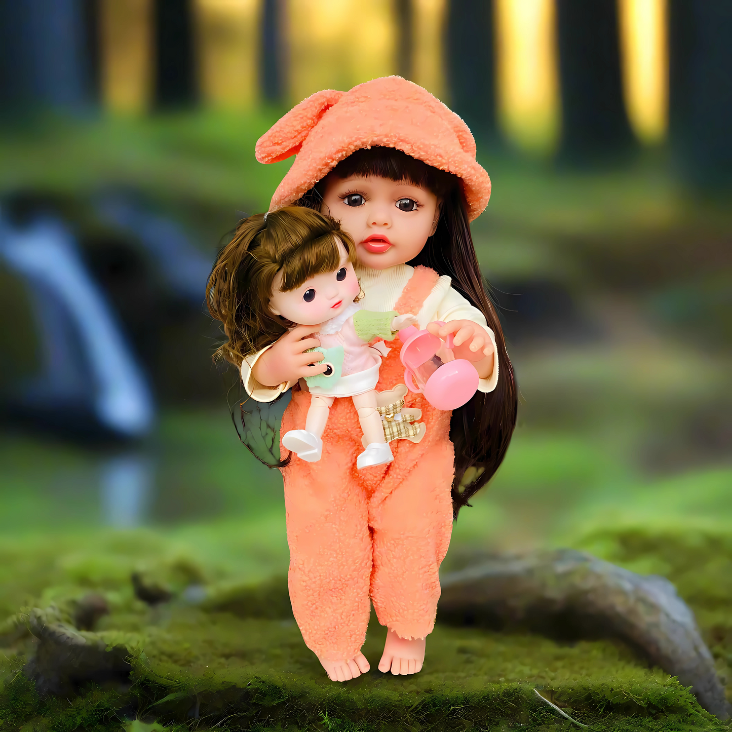 NestyFox KiKi (55 cm) & CoCo (26 cm) Silicone Doll for Girls with Accessories