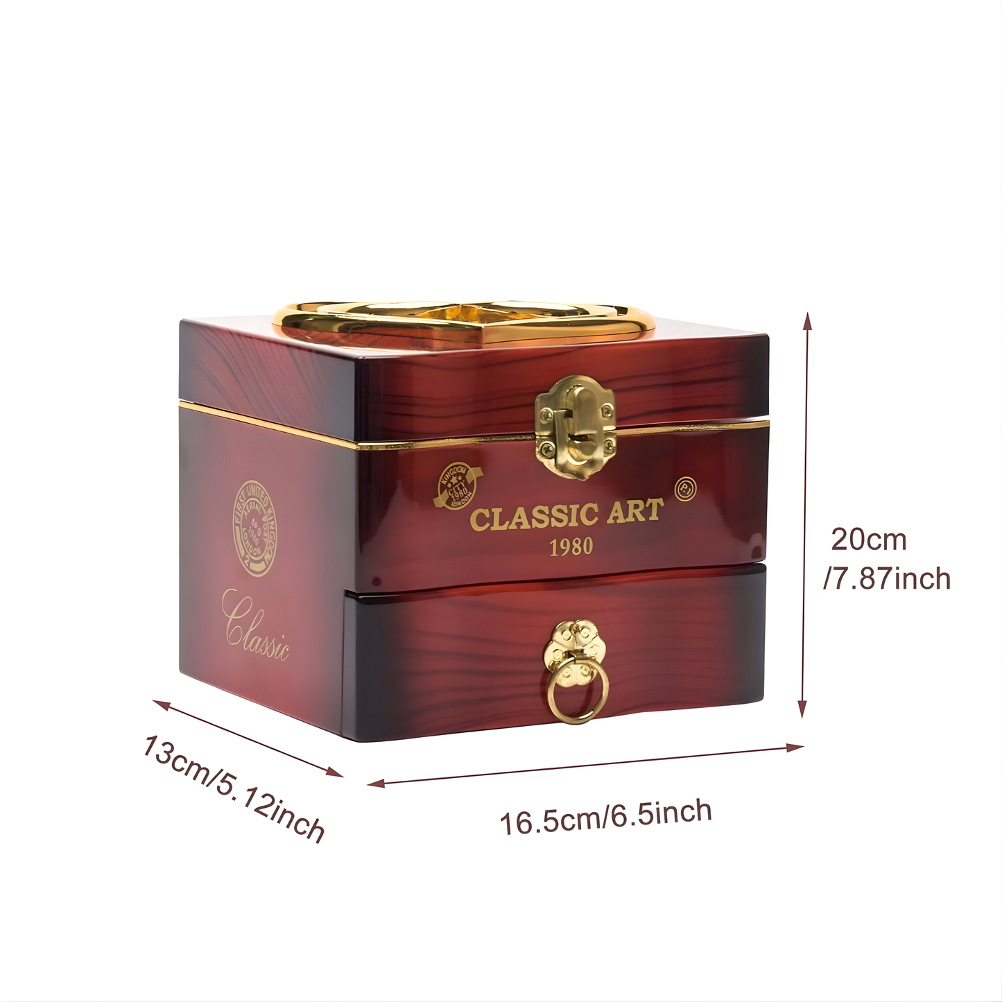 Retro Ballet Girl Jewelry Music Box – Classic Wooden Design with Rotating Ballerina, Mirror & Drawer Storage