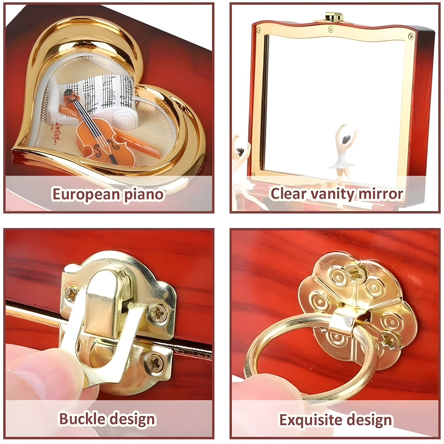 Retro Ballet Girl Jewelry Music Box – Classic Wooden Design with Rotating Ballerina, Mirror & Drawer Storage