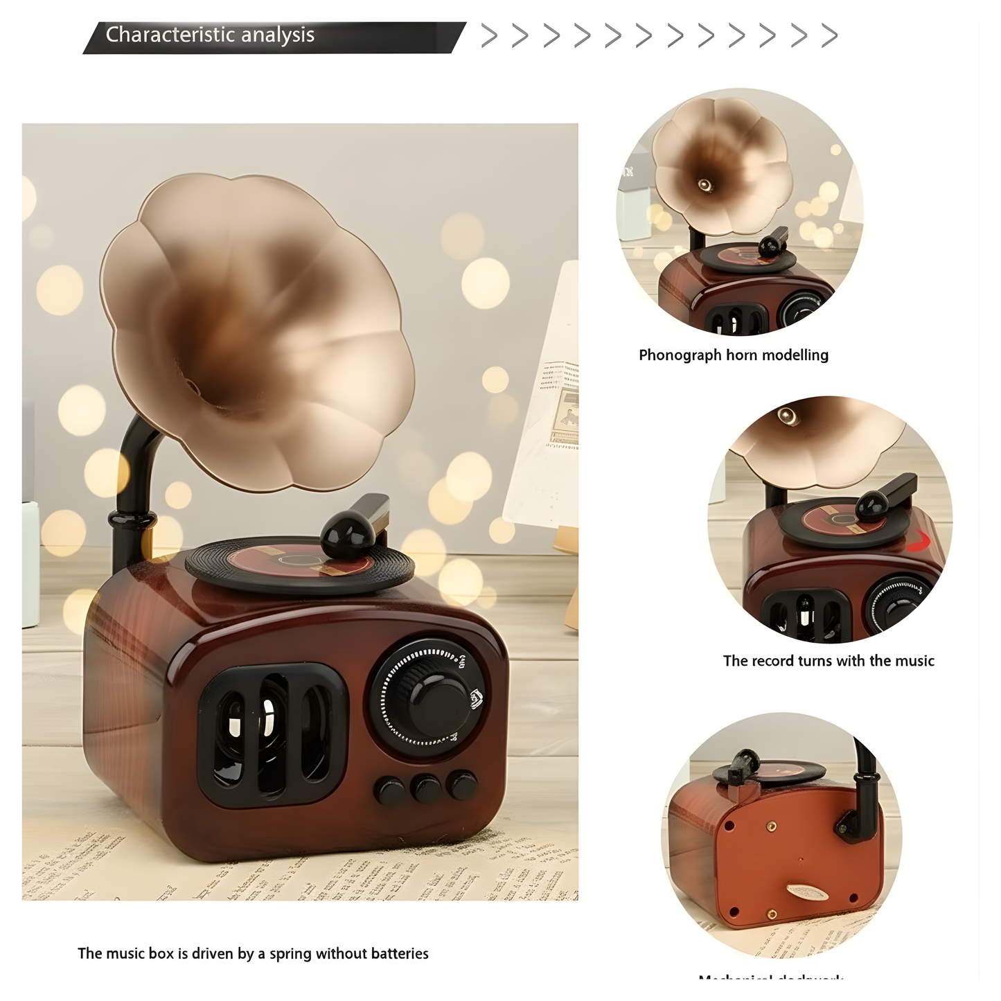 Retro Phonograph Music Box - Vintage Charm Meets Modern Elegance