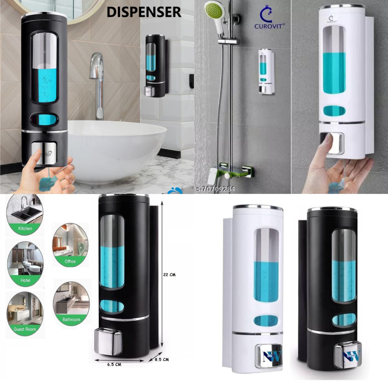 Hand Wash Soap Dispenser for Bathroom & Kitchen Wall Mounted Plastic ( Pack Of 2)