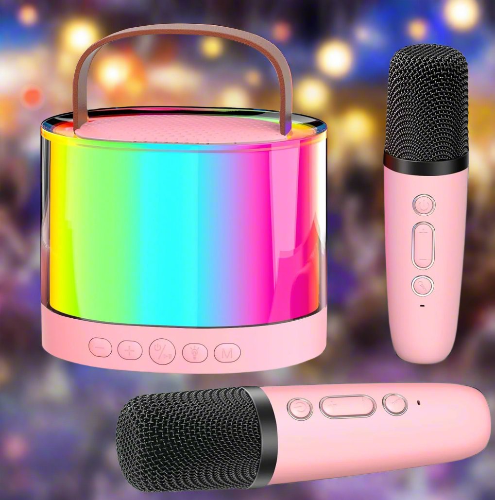 Mini LED Portable Wireless Karaoke Speaker with 2 Wireless Mics:
