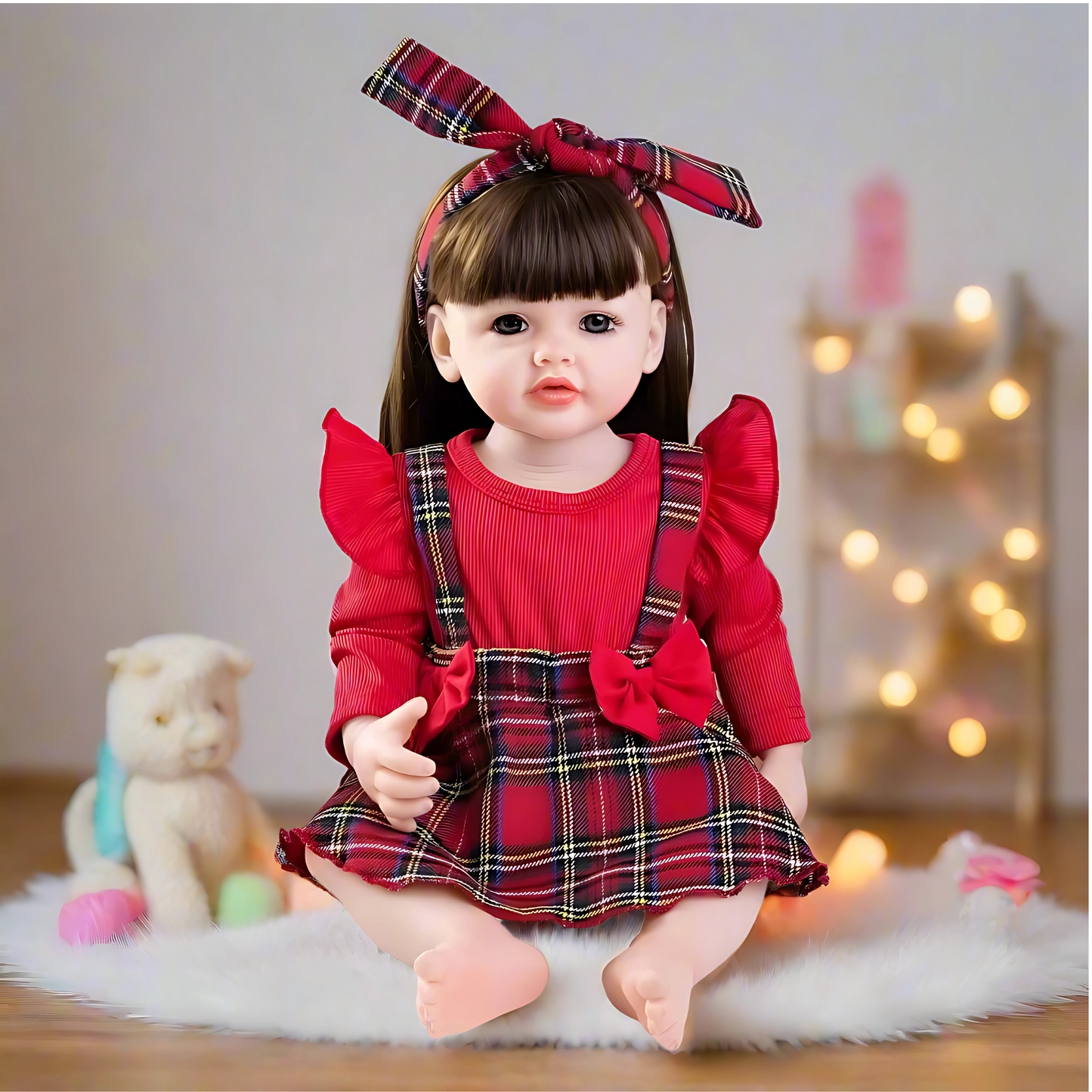 NestyFox Realistic Silicone Reborn Baby Girl Doll | 55cm Large Lifelike Soft Body with Long Hair, Nipple Bottle, Diaper & Magnetic Pacifier | Gift for Kids (Silicone Doll 16)