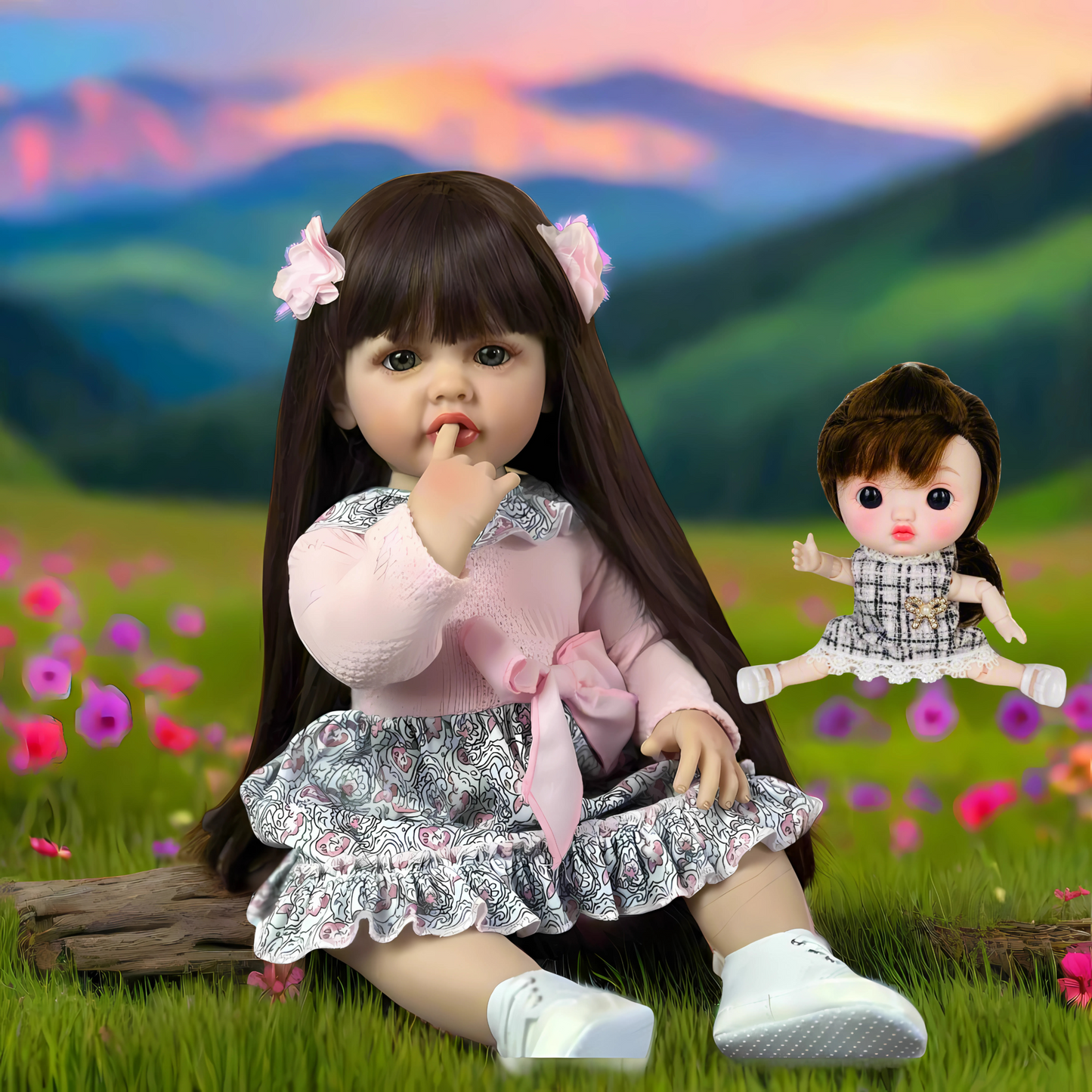 NestyFox KiKi (55 cm) & CoCo (26 cm) Silicone Doll for Girls with Accessories