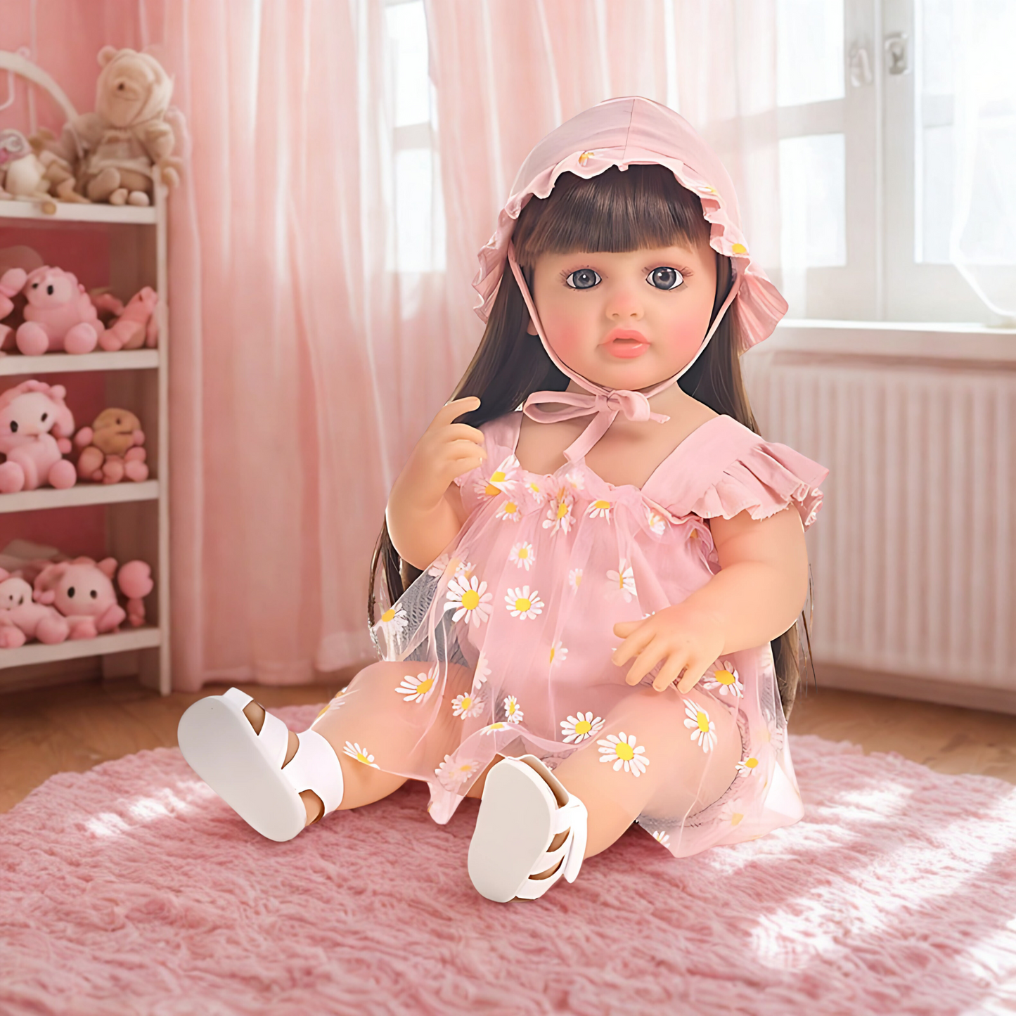 NestyFox 55cm Silicone Lifelike Reborn Baby Girl Doll with Sound & Accessories