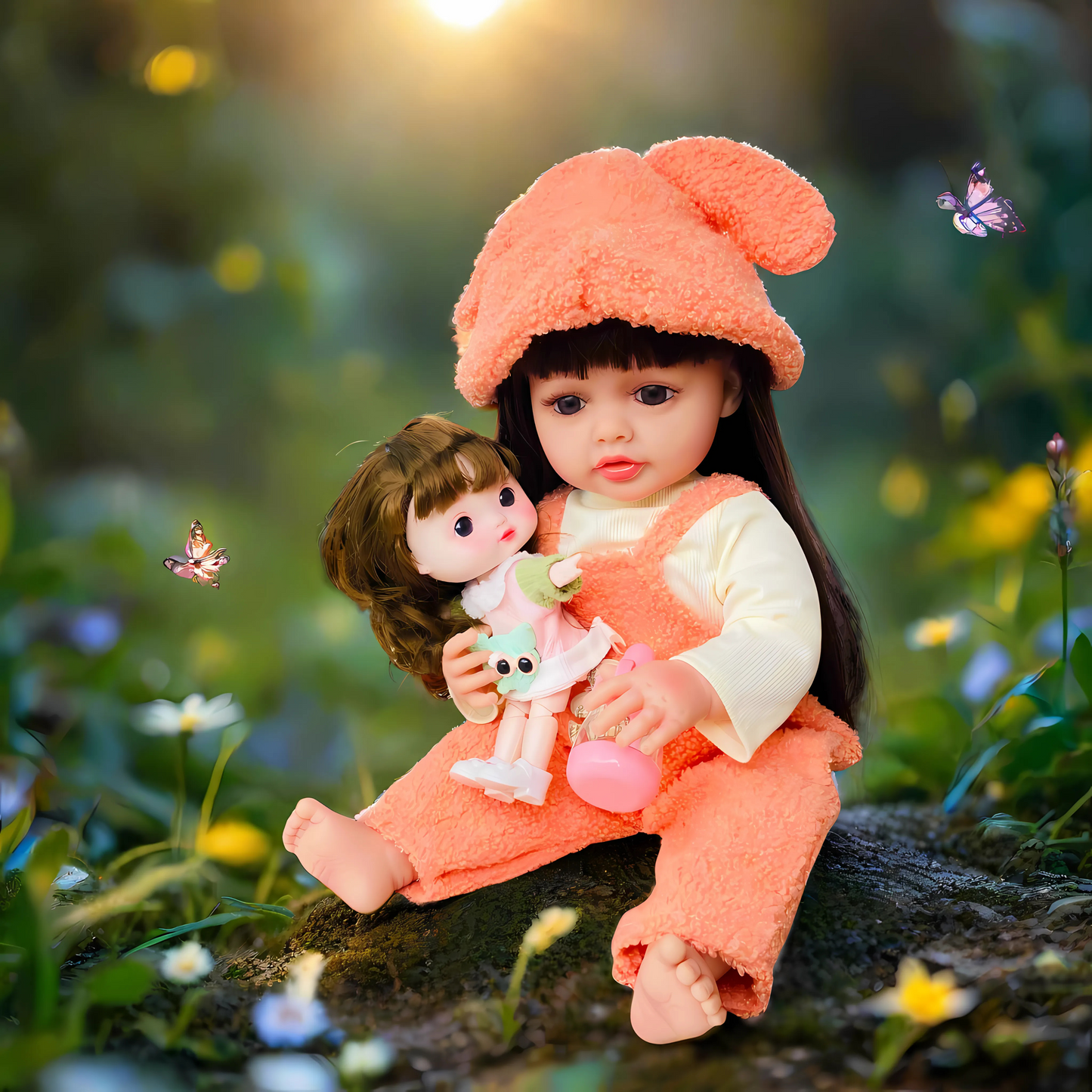 NestyFox KiKi (55 cm) & CoCo (26 cm) Silicone Doll for Girls with Accessories