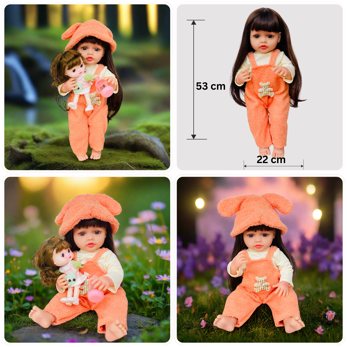 NestyFox KiKi (55 cm) & CoCo (26 cm) Silicone Doll for Girls with Accessories